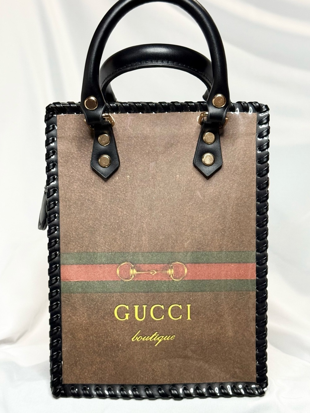 Upcycled Gucci Brown & Black Leather-Trim